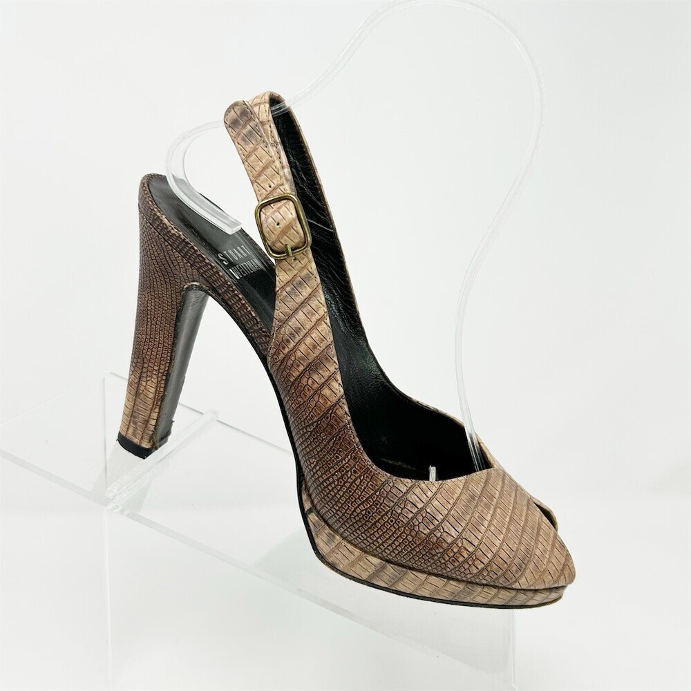 Stuart Weitzman Womens Slingback Peep Toe Stiletto Heels Brown/Taupe 6.5 M